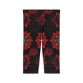 Red Mandala Capri Leggings — Floral Boho Yoga Capris for Women
