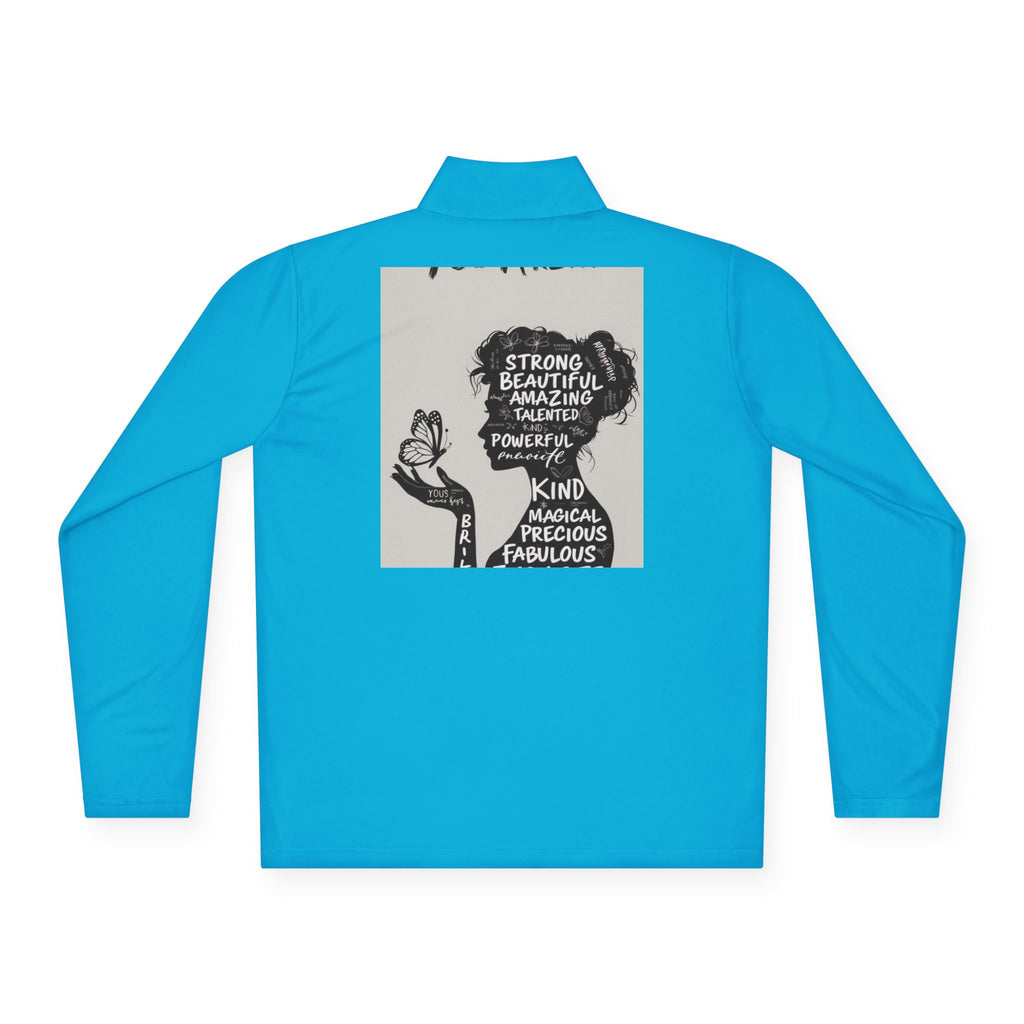 Quarter-Zip Pullover — Empowerment Silhouette Graphic ("Strong Beautiful Amazing")