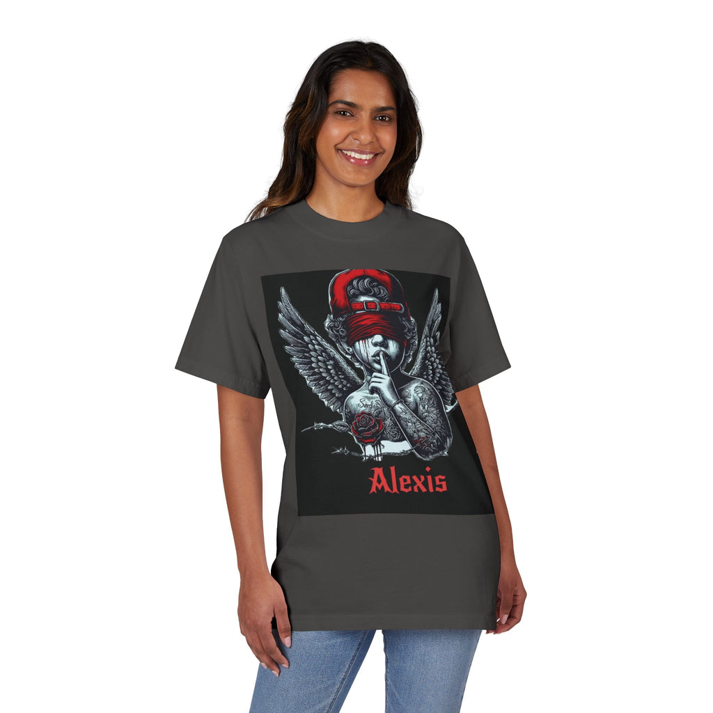 Alexis Angel Wings Graphic T-Shirt — 'Forgive Them Father' Back Print
