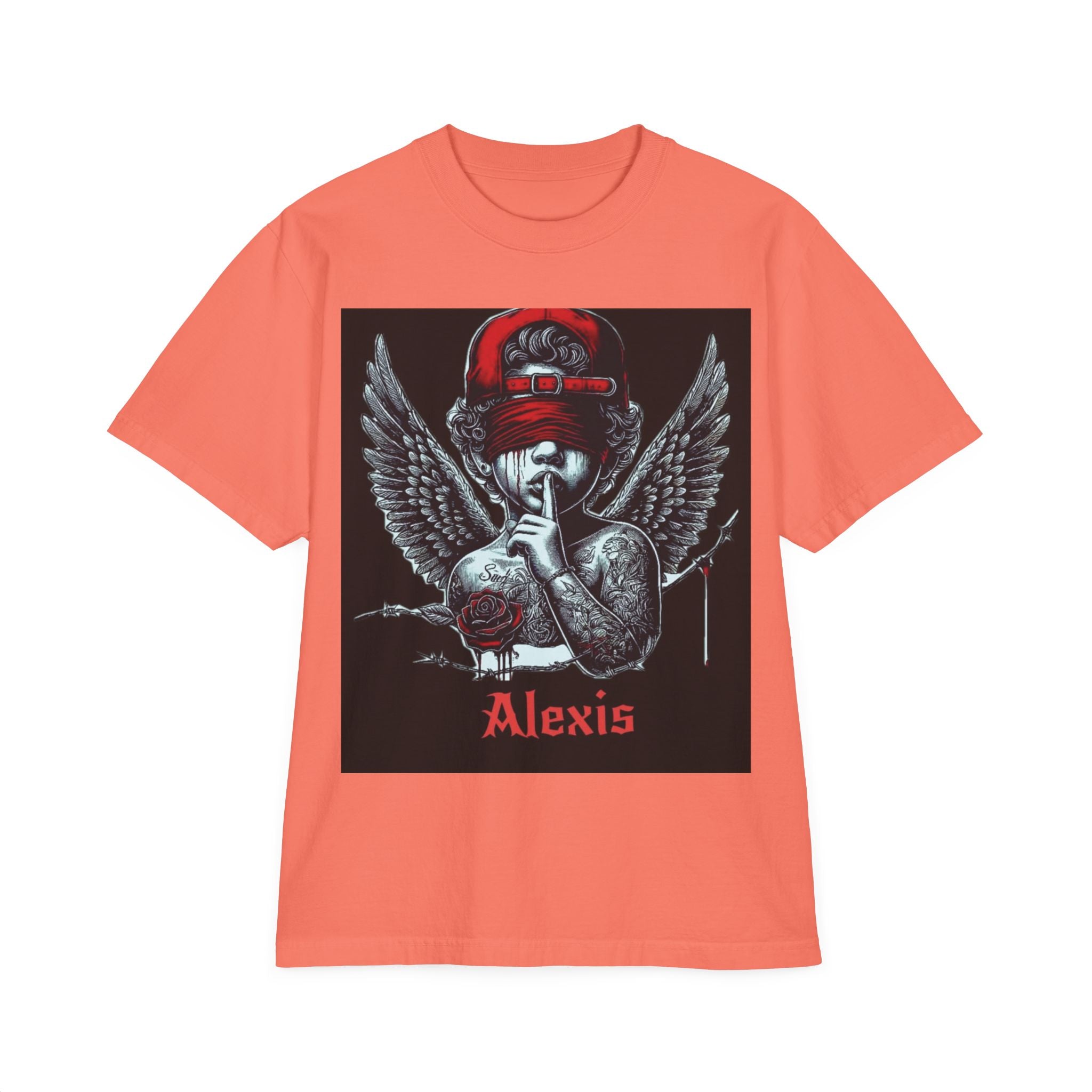 Alexis Angel Wings Graphic T-Shirt — 'Forgive Them Father' Back Print