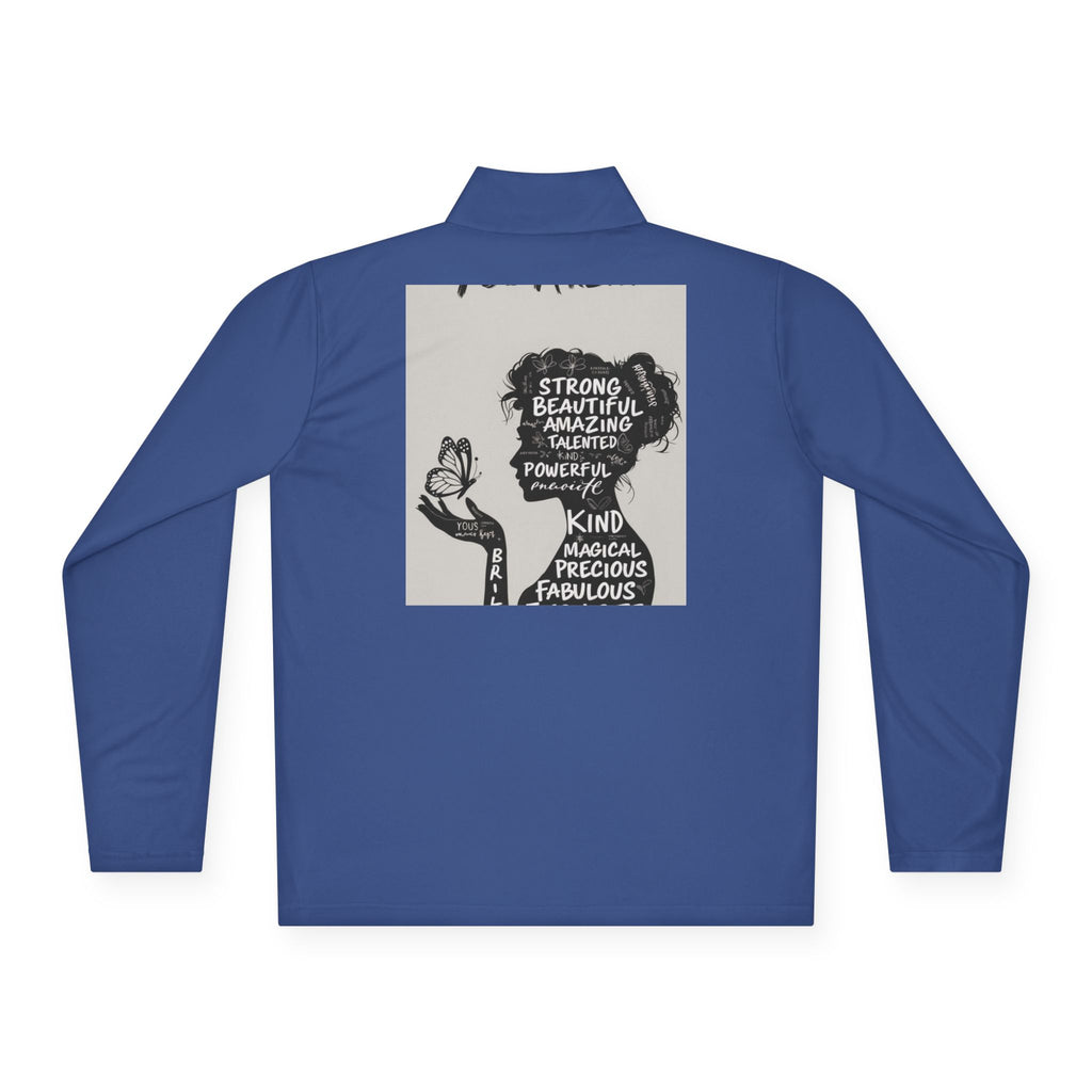 Quarter-Zip Pullover — Empowerment Silhouette Graphic ("Strong Beautiful Amazing")