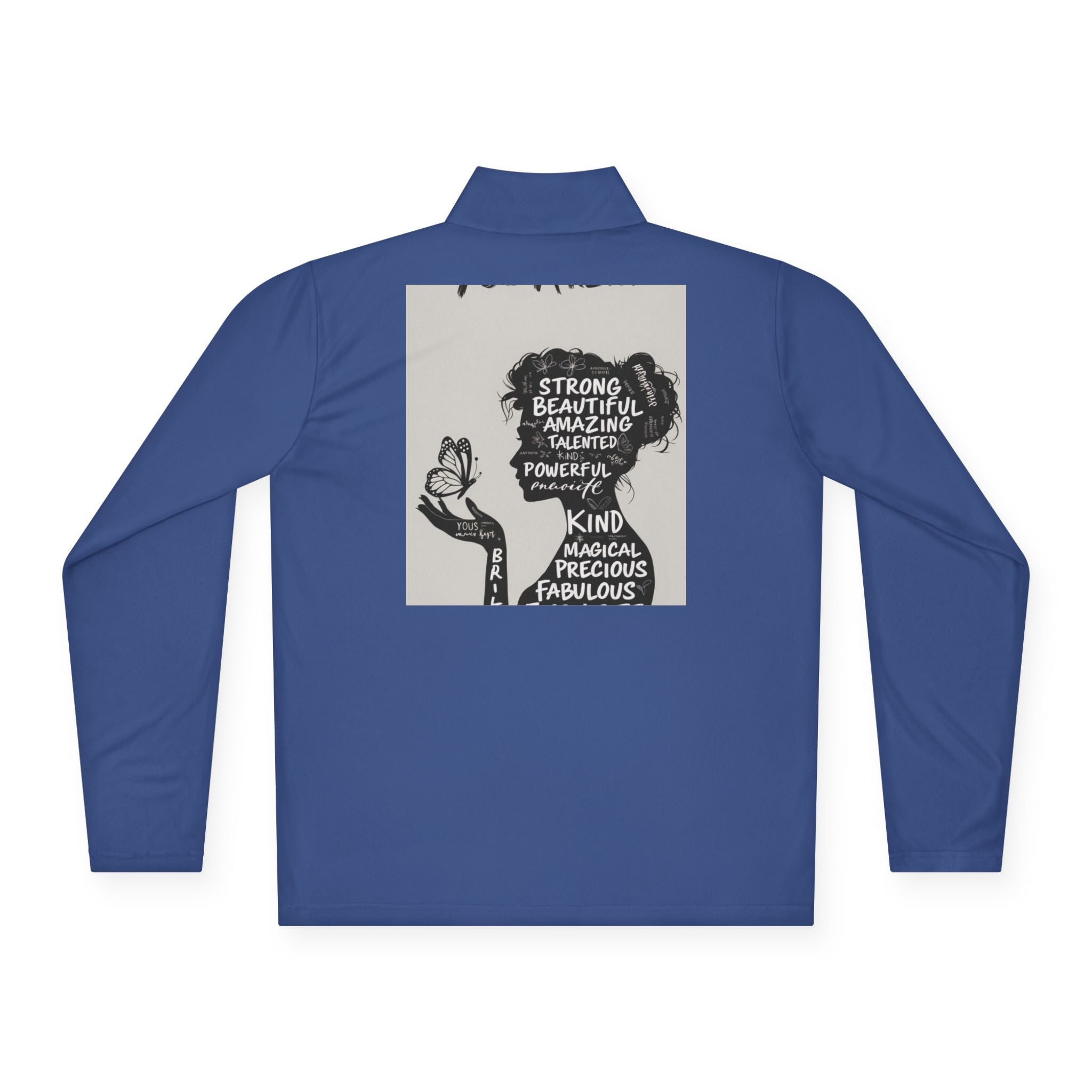 Quarter-Zip Pullover — Empowerment Silhouette Graphic ("Strong Beautiful Amazing")
