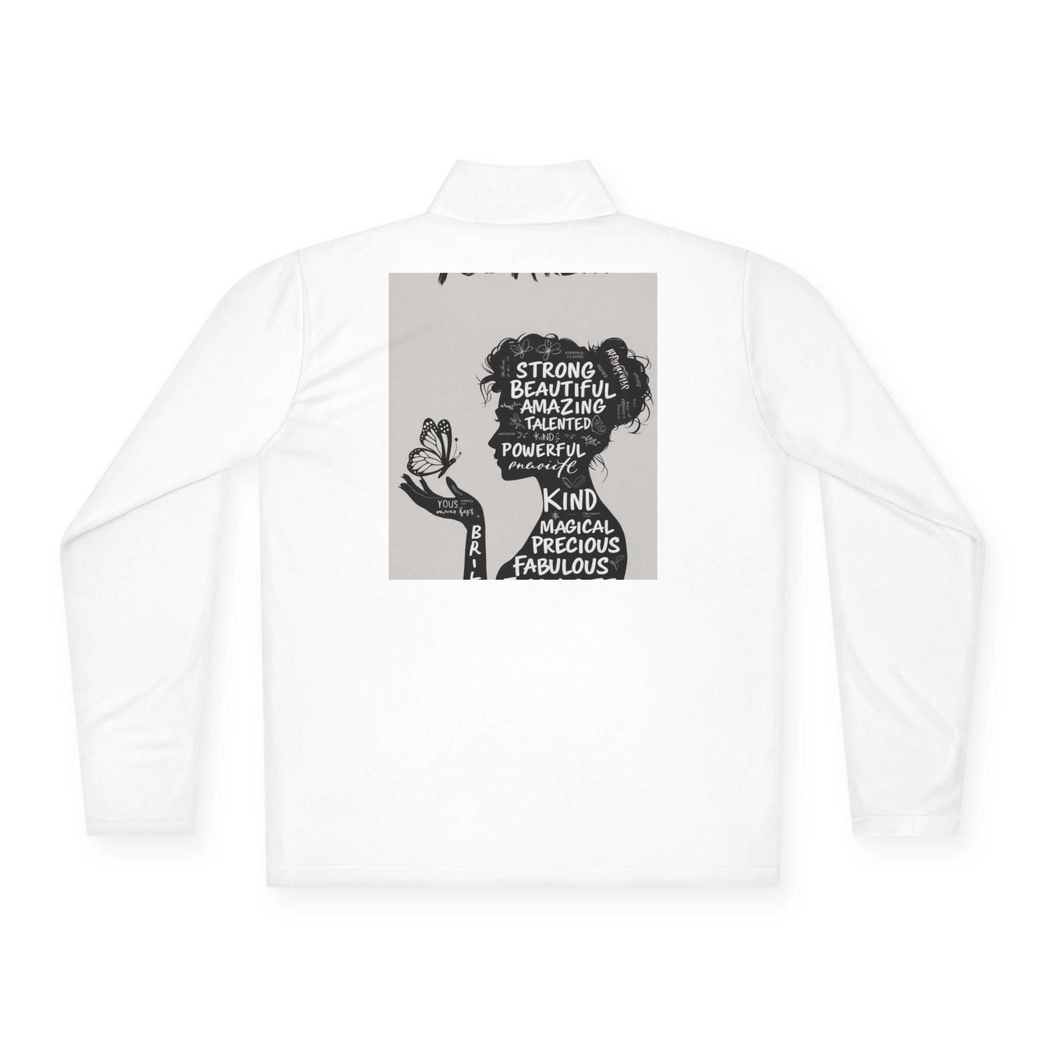 Quarter-Zip Pullover — Empowerment Silhouette Graphic ("Strong Beautiful Amazing")