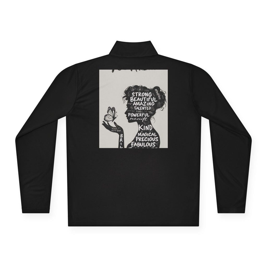 Quarter-Zip Pullover — Empowerment Silhouette Graphic ("Strong Beautiful Amazing")