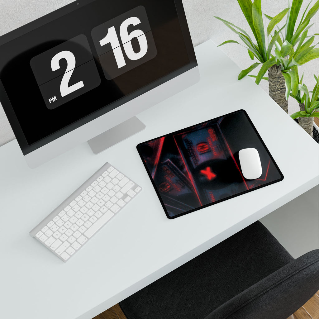 Red Neon Money Desk Mat — Dark Aesthetic Gaming Desk Pad