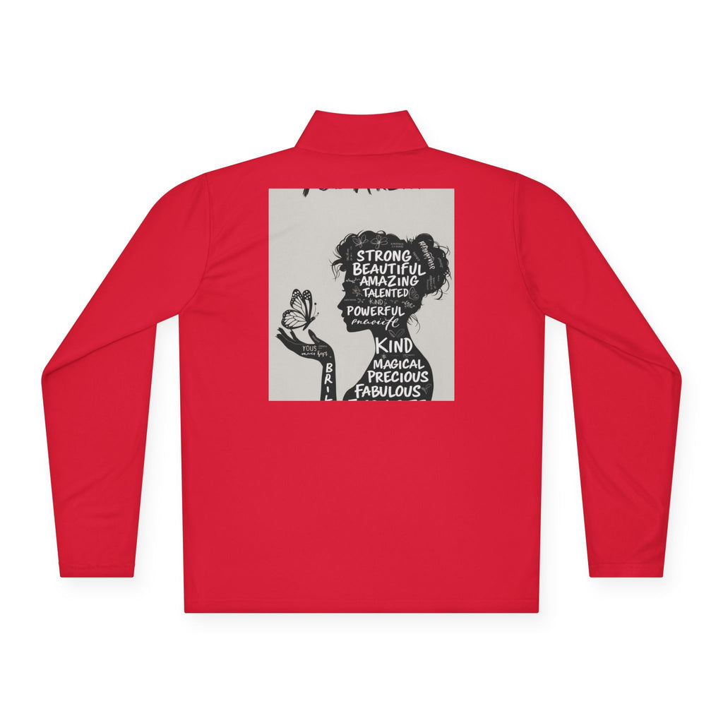 Quarter-Zip Pullover — Empowerment Silhouette Graphic ("Strong Beautiful Amazing")
