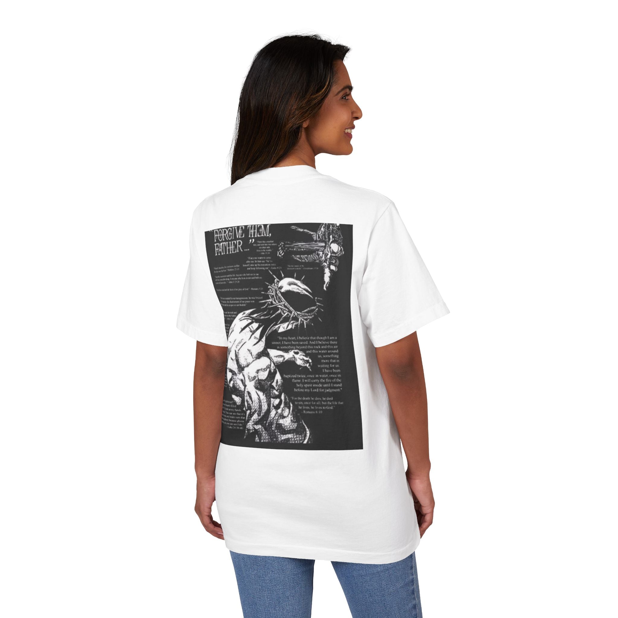 Alexis Angel Wings Graphic T-Shirt — 'Forgive Them Father' Back Print