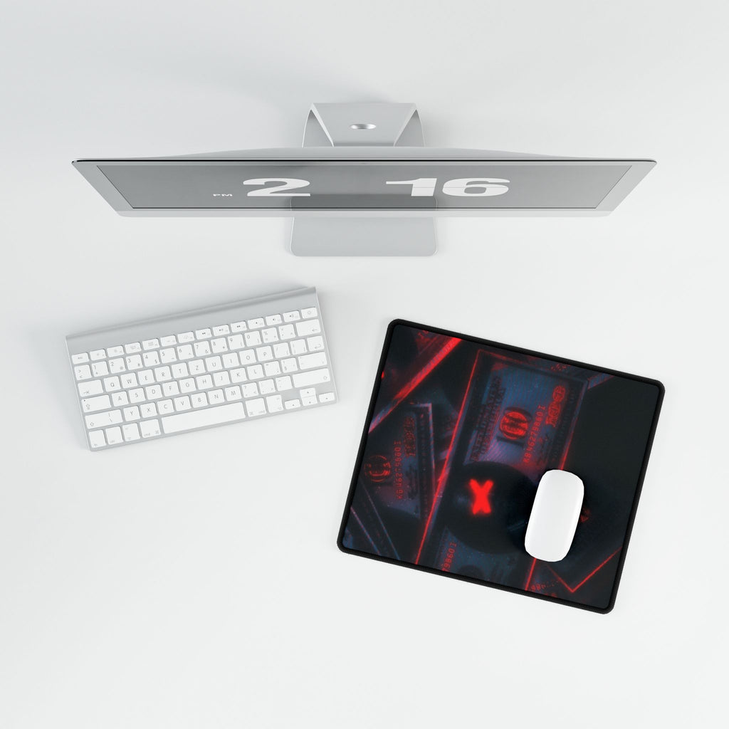 Red Neon Money Desk Mat — Dark Aesthetic Gaming Desk Pad