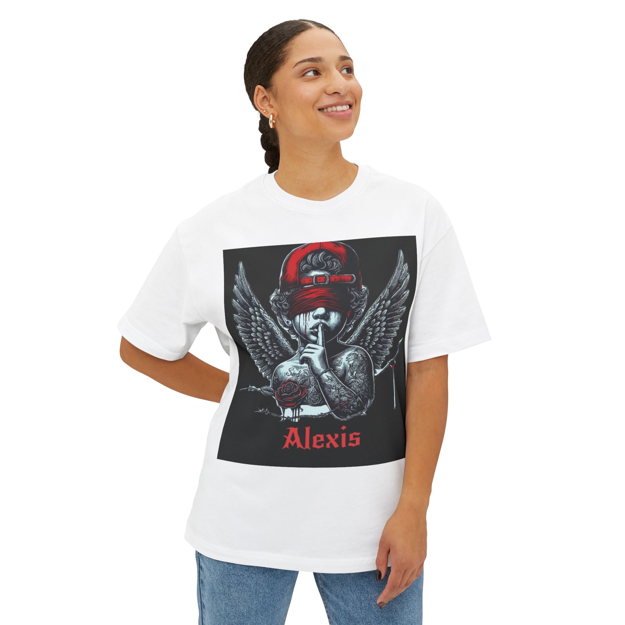 Angel Skull Tee — Personalized Alexis Graphic “It’s Not Impossible” Oversized Boxy T-Shirt