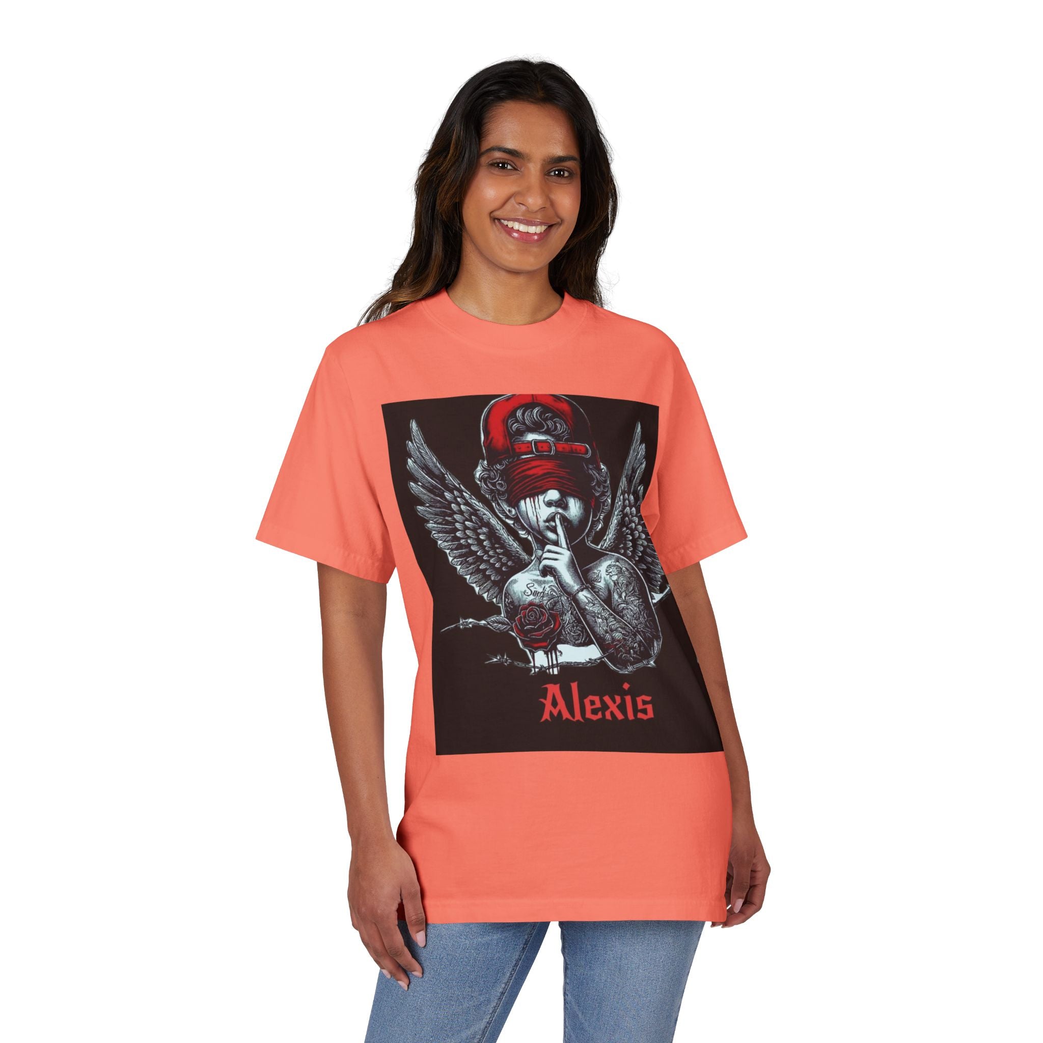 Alexis Angel Wings Graphic T-Shirt — 'Forgive Them Father' Back Print
