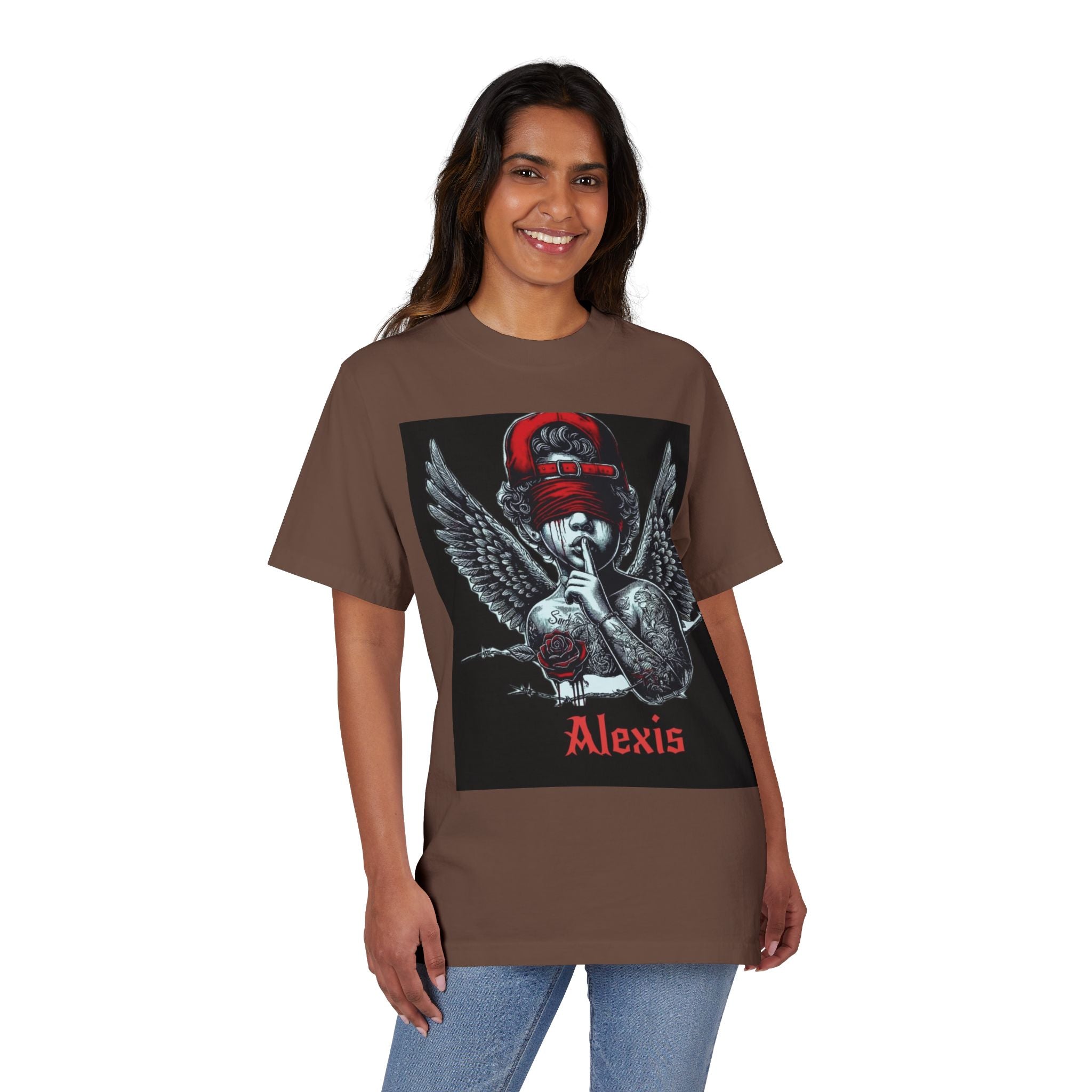 Alexis Angel Wings Graphic T-Shirt — 'Forgive Them Father' Back Print