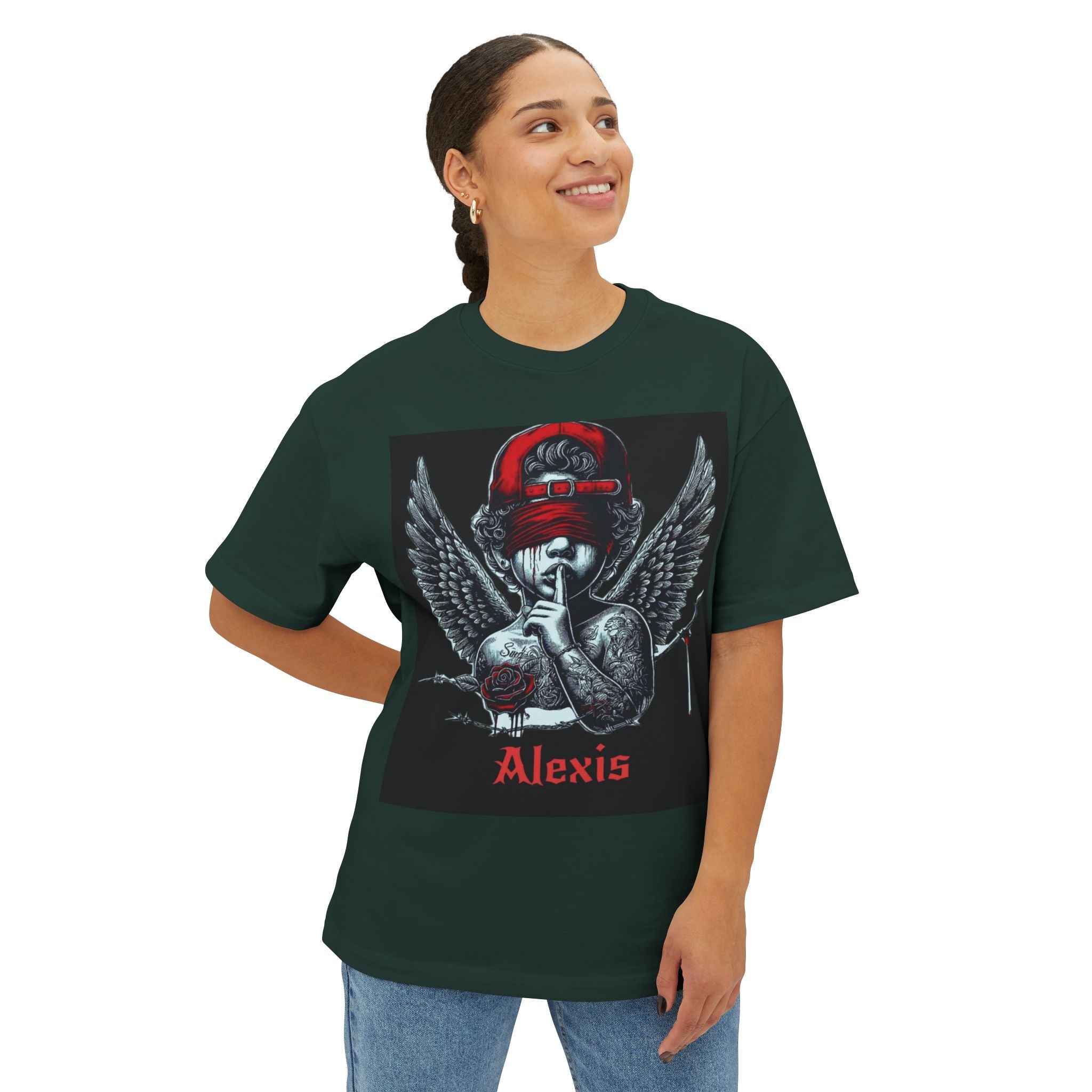 Angel Skull Tee — Personalized Alexis Graphic “It’s Not Impossible” Oversized Boxy T-Shirt