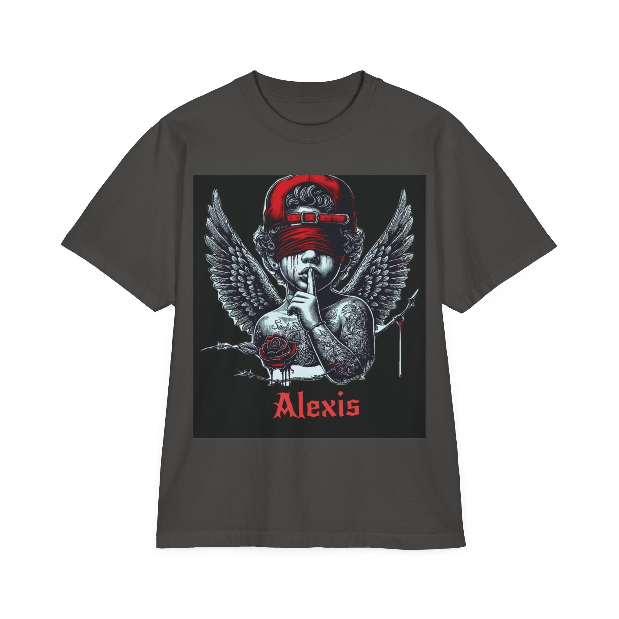 Alexis Angel Wings Graphic T-Shirt — 'Forgive Them Father' Back Print