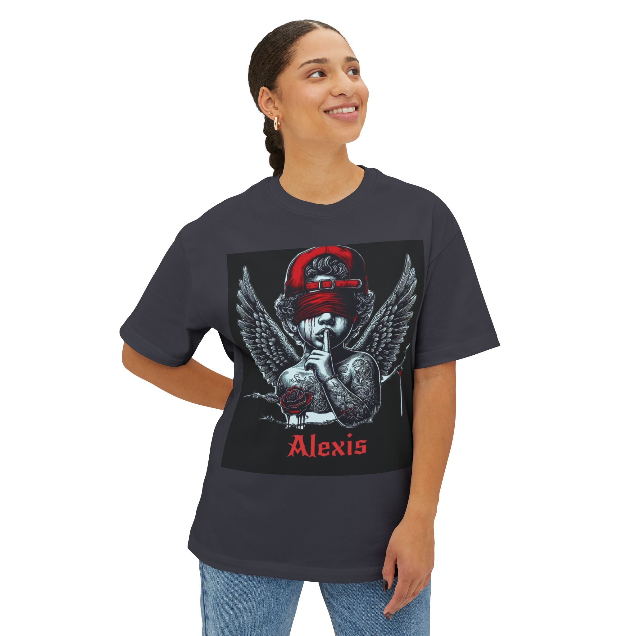 Angel Skull Tee — Personalized Alexis Graphic “It’s Not Impossible” Oversized Boxy T-Shirt