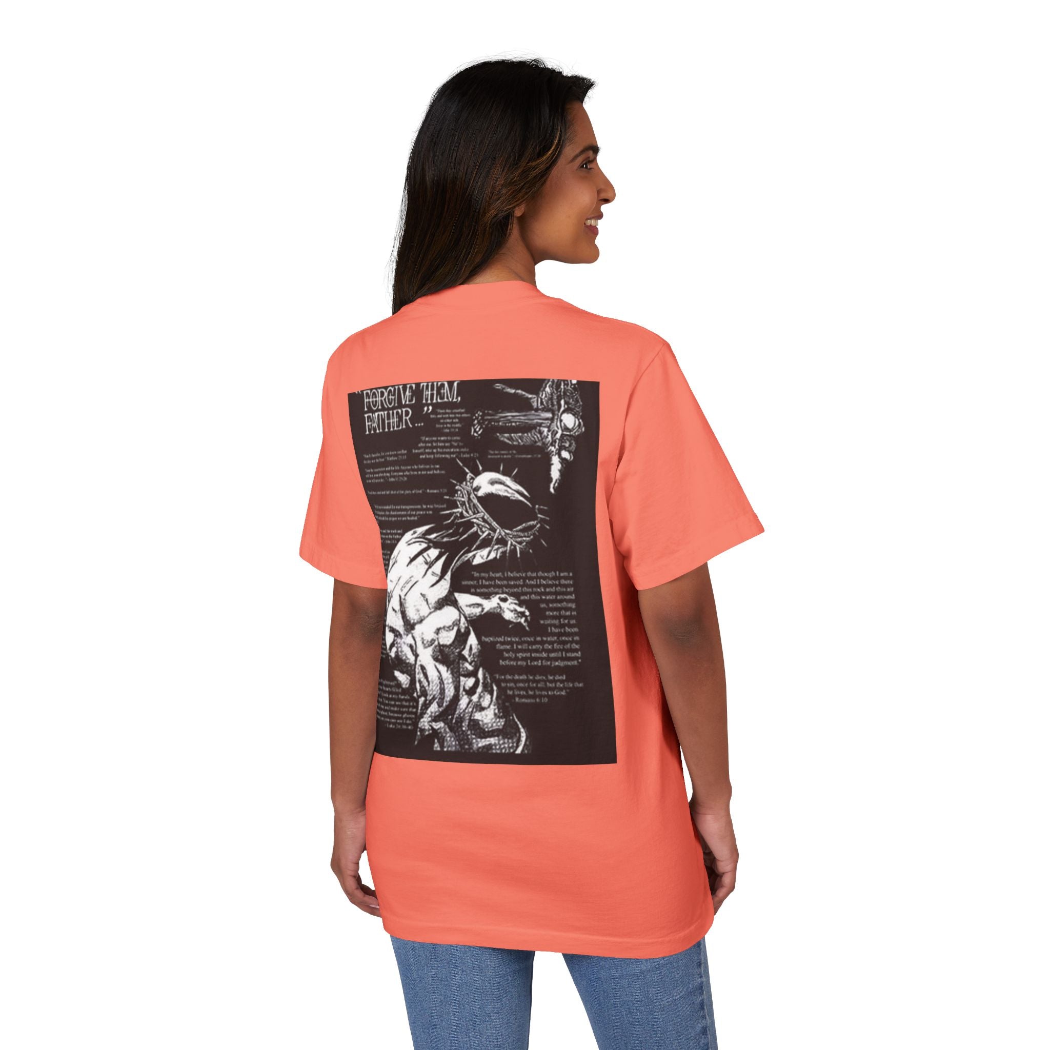 Alexis Angel Wings Graphic T-Shirt — 'Forgive Them Father' Back Print