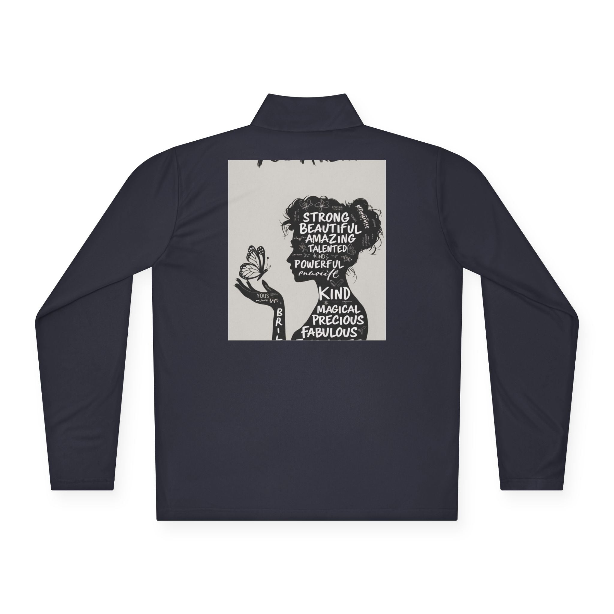 Quarter-Zip Pullover — Empowerment Silhouette Graphic ("Strong Beautiful Amazing")