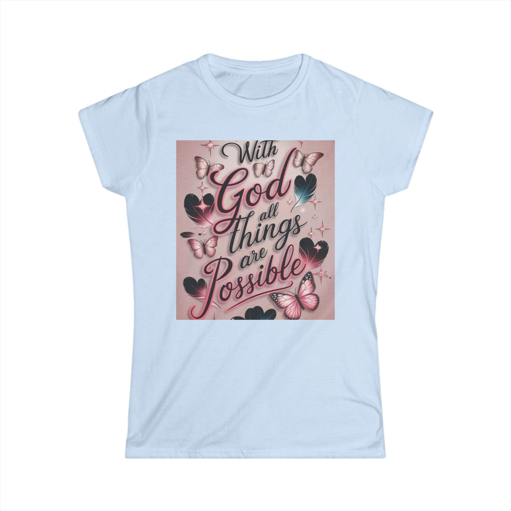 Christian Women’s Tee — “With God All Things Are Possible” Inspirational Shirt