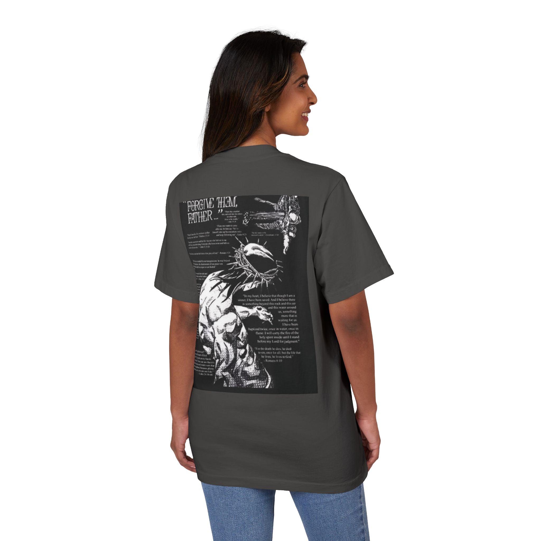 Alexis Angel Wings Graphic T-Shirt — 'Forgive Them Father' Back Print