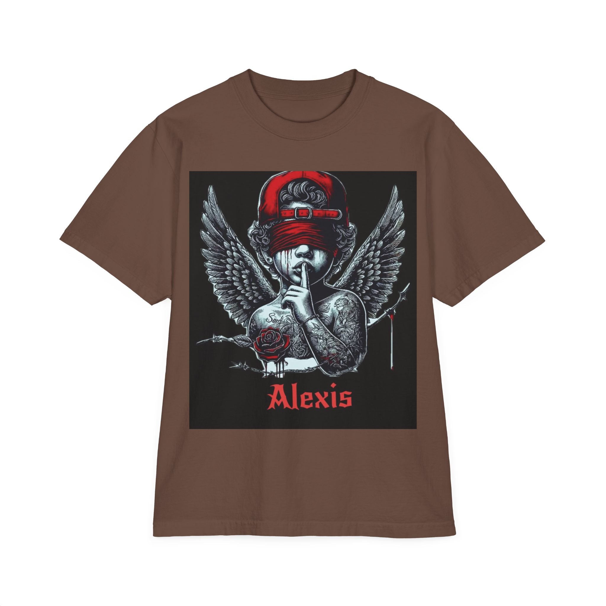Alexis Angel Wings Graphic T-Shirt — 'Forgive Them Father' Back Print