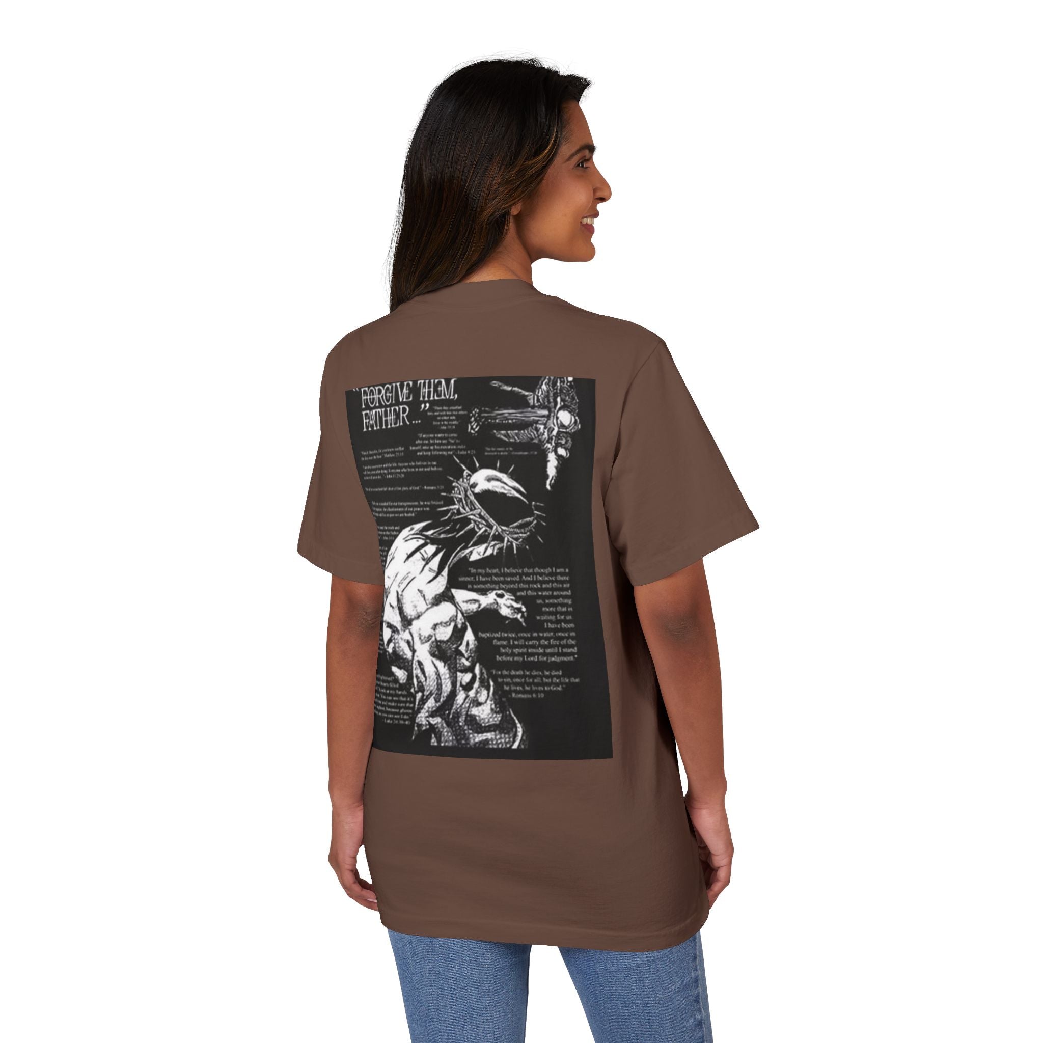 Alexis Angel Wings Graphic T-Shirt — 'Forgive Them Father' Back Print