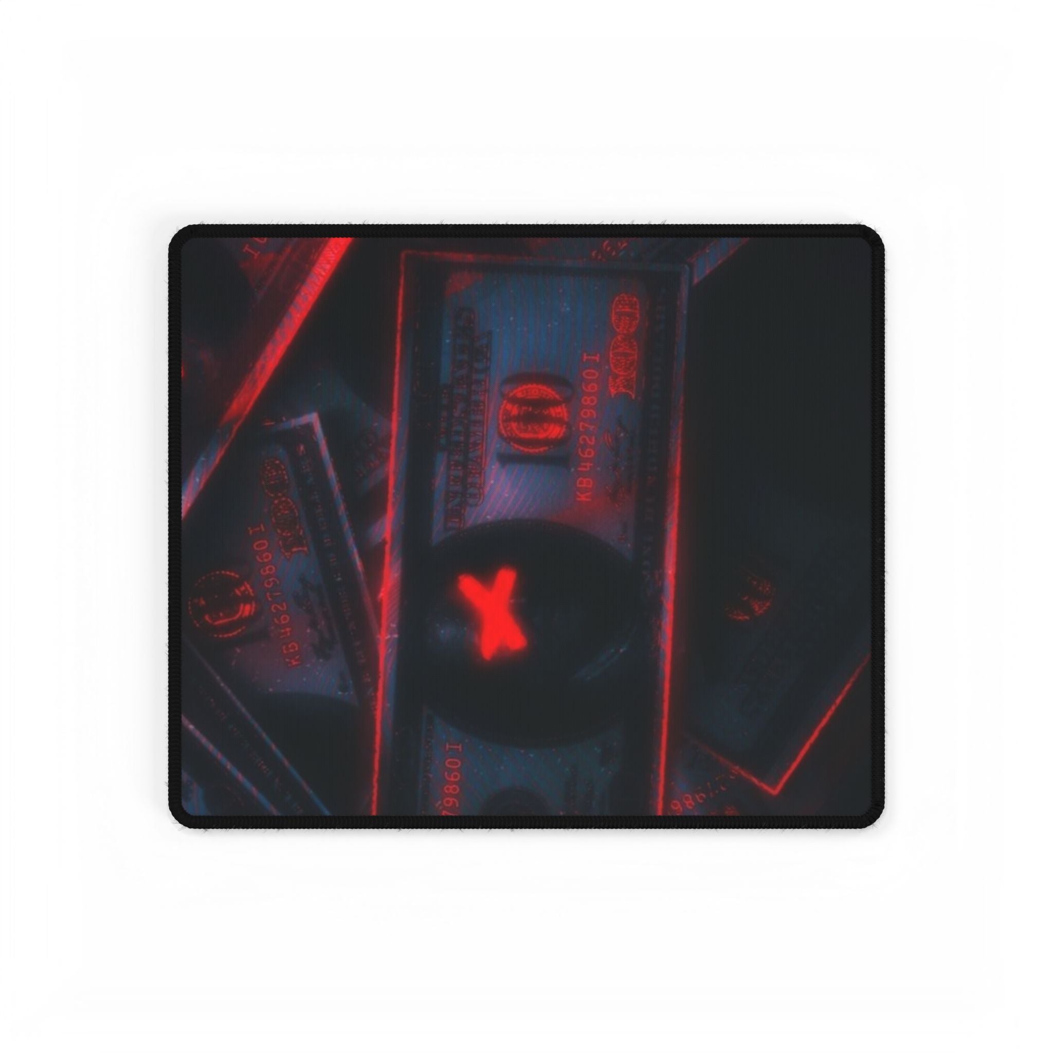 Red Neon Money Desk Mat — Dark Aesthetic Gaming Desk Pad