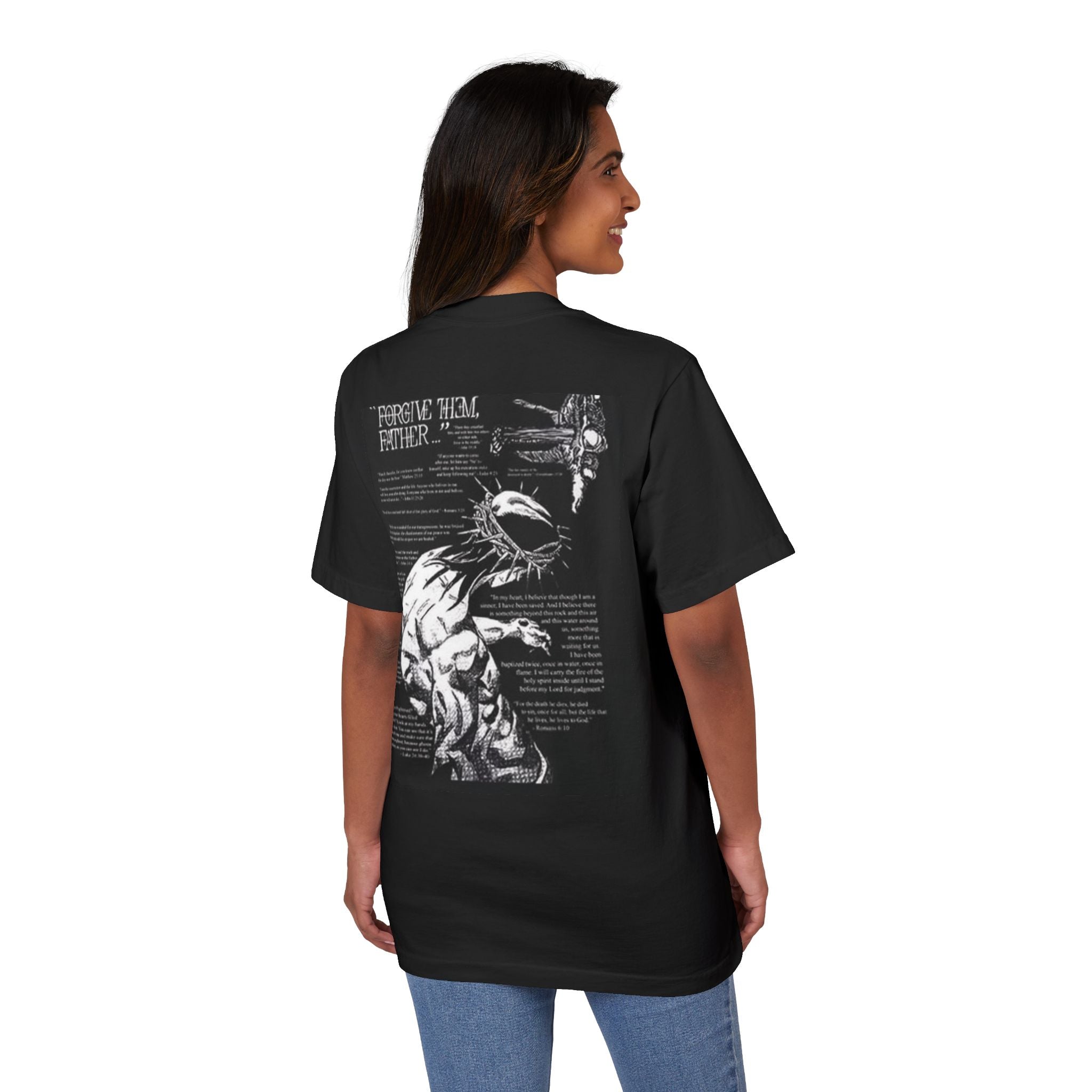 Alexis Angel Wings Graphic T-Shirt — 'Forgive Them Father' Back Print